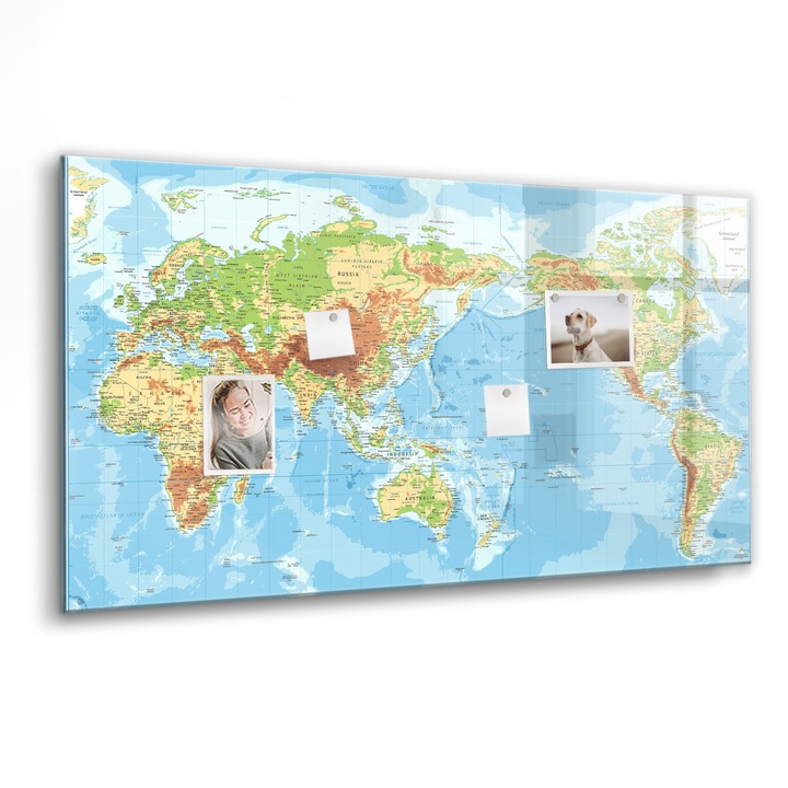 Mágneses tábla, Coloray, A világ fizikai térképe, Többszínű, 120x60 cm, Fekete marker, 00088520