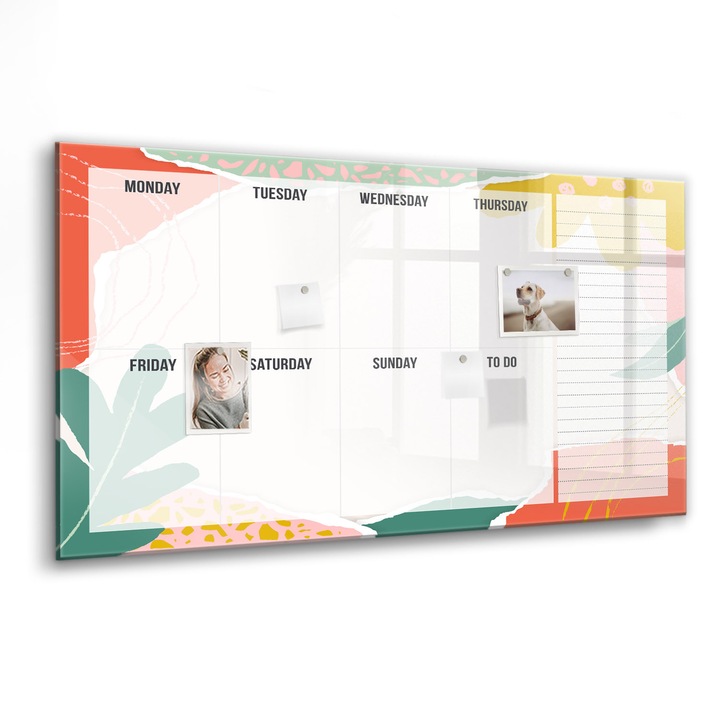 Mágneses tábla, Coloray, Egyszerű héttervező, Többszínű, 120x60 cm, Fekete marker, 00088538