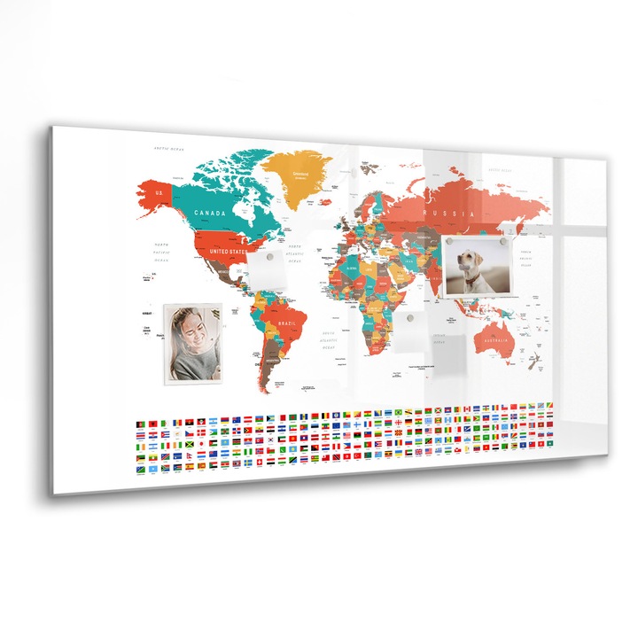 Mágneses tábla, Coloray, Színes világtérkép, Többszínű, 120x60 cm, Fekete marker, 00088607