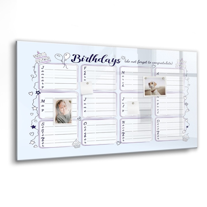 Mágneses tábla, Coloray, Születésnapi jegyzet, Kék, 120x60 cm, Fekete marker, 00088545