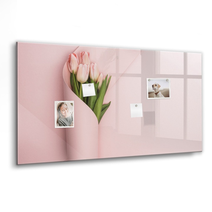 Mágneses tábla, Coloray, Csokor virág, Rózsaszín, 120x60 cm, Fekete marker, 00088498