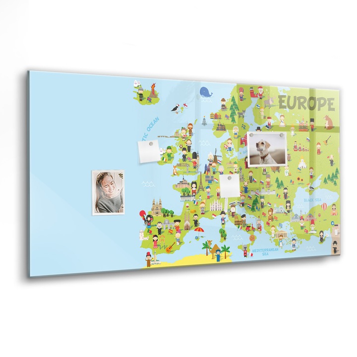 Mágneses tábla, Coloray, Világtérkép zászlókkal, Többszínű, 120x60 cm, Fekete marker, 00088601