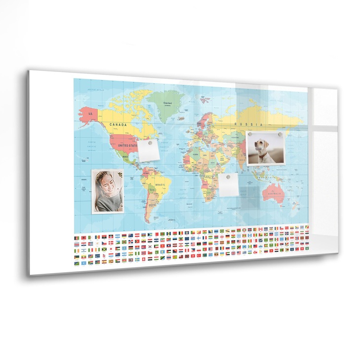 Mágneses tábla, Coloray, Földrajz világtérkép, Többszínű, 120x60 cm, Fekete marker, 00088604