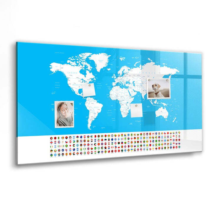 Mágneses tábla, Coloray, Vázlatos országok térképe, Kék, 120x60 cm, Fekete marker, 00088608