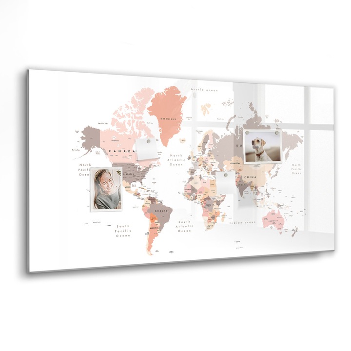 Mágneses tábla, Coloray, világtérkép, Barna, 120x60 cm, Fekete marker, 00088648