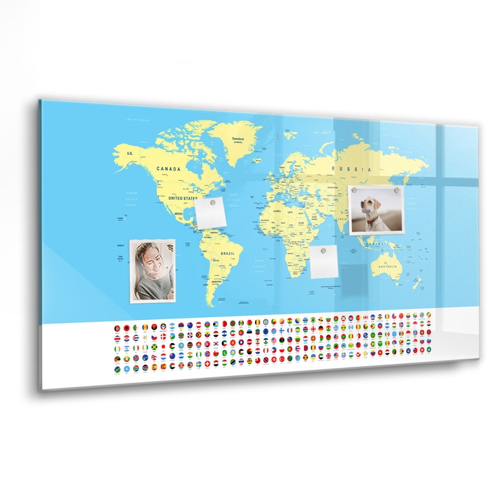 Mágneses tábla, Coloray, Klasszikus világtérkép, Többszínű, 120x60 cm, Fekete marker, 00088603