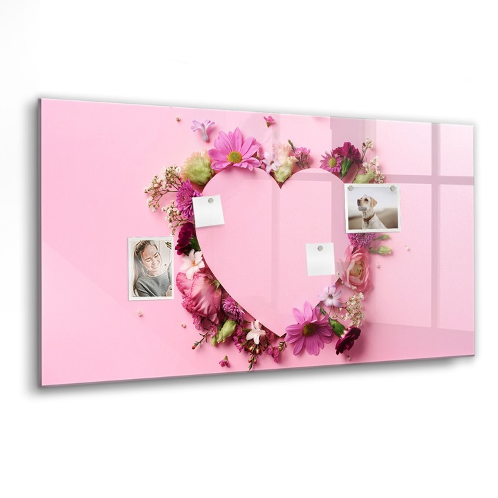Mágneses tábla, Coloray, Virágból készült szív, Rózsaszín, 120x60 cm, Fekete marker, 00088609