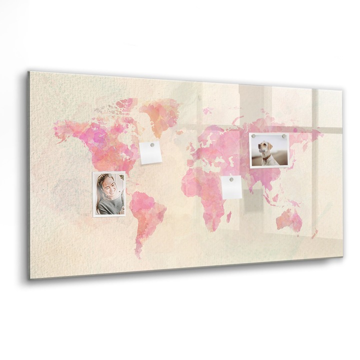 Mágneses tábla, Coloray, Akvarell világtérkép, Rózsaszín, 120x60 cm, Fekete marker, 00088638