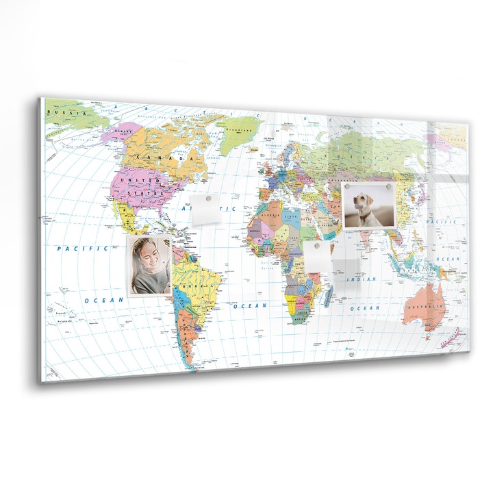 Mágneses tábla, Coloray, Politikai világtérkép, Többszínű, 120x60 cm, Fekete marker, 00088690