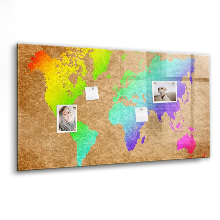 Mágneses tábla, Coloray, világtérkép, Többszínű, 120x60 cm, Fekete marker, 00088745