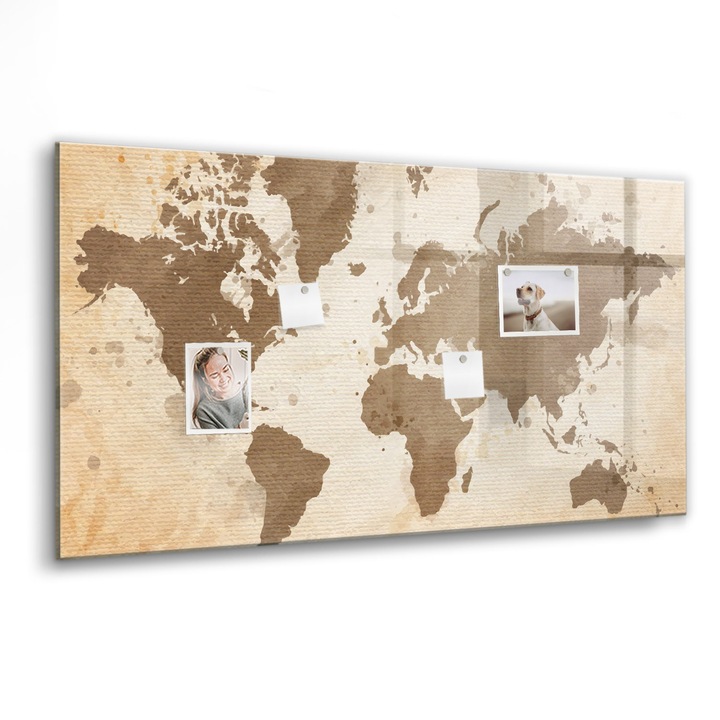 Mágneses tábla, Coloray, Festett világtérkép, Barna, 120x60 cm, Fekete marker, 00088229