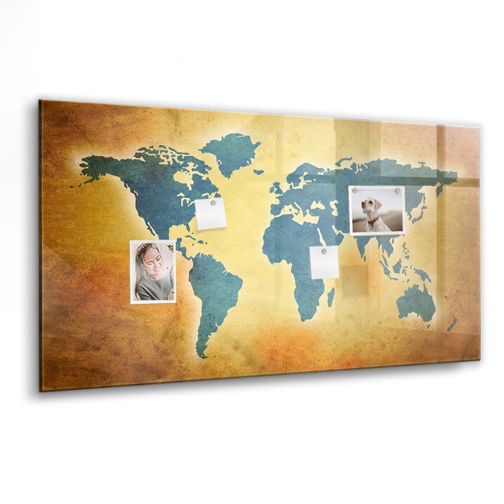 Mágneses tábla, Coloray, Régi világtérkép, Többszínű, 120x60 cm, Fekete marker, 00088441