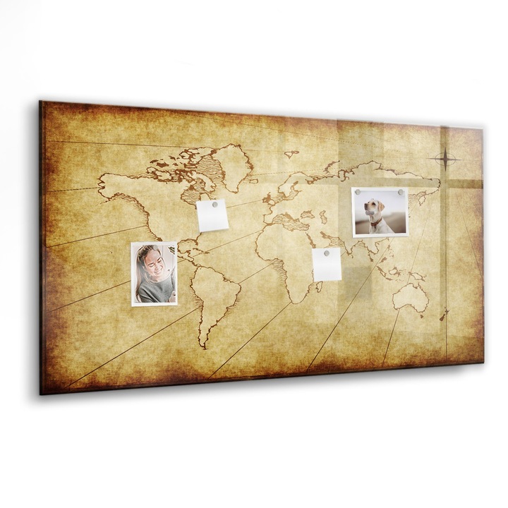 Mágneses tábla, Coloray, Régi világtérkép, Sárga, 120x60 cm, Fekete marker, 00088729