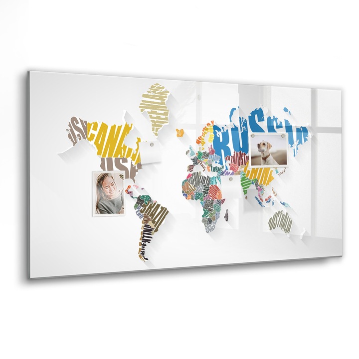 Mágneses tábla, Coloray, Szöveges világtérkép, Többszínű, 120x60 cm, Fekete marker, 00088247