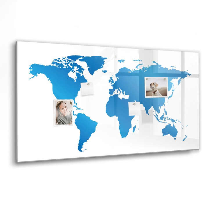 Mágneses tábla, Coloray, világtérkép, Kék, 120x60 cm, Fekete marker, 00088218