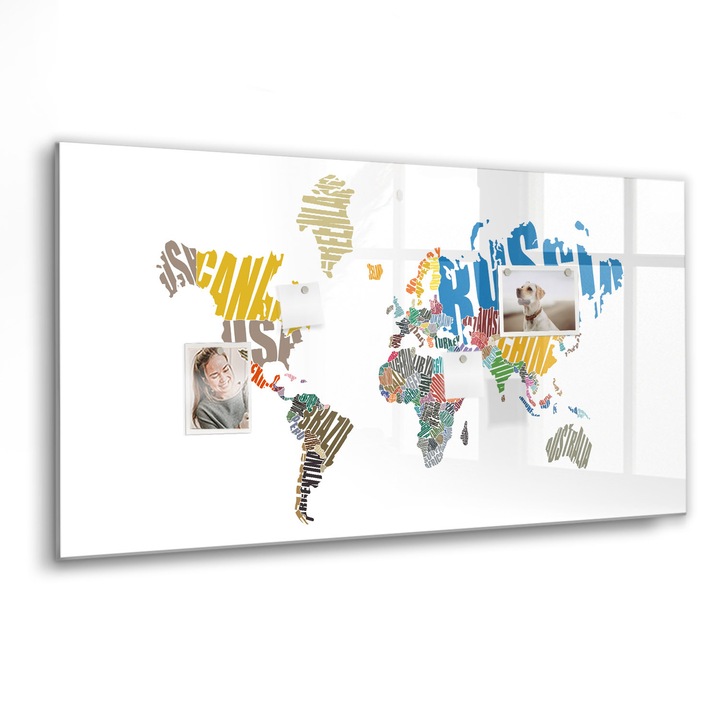 Mágneses tábla, Coloray, Szöveges világtérkép, Többszínű, 120x60 cm, Fekete marker, 00088246