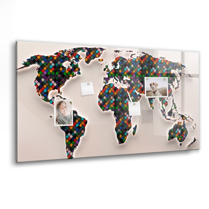 Mágneses tábla, Coloray, Absztrakt világtérkép, Többszínű, 120x60 cm, Fekete marker, 00088783