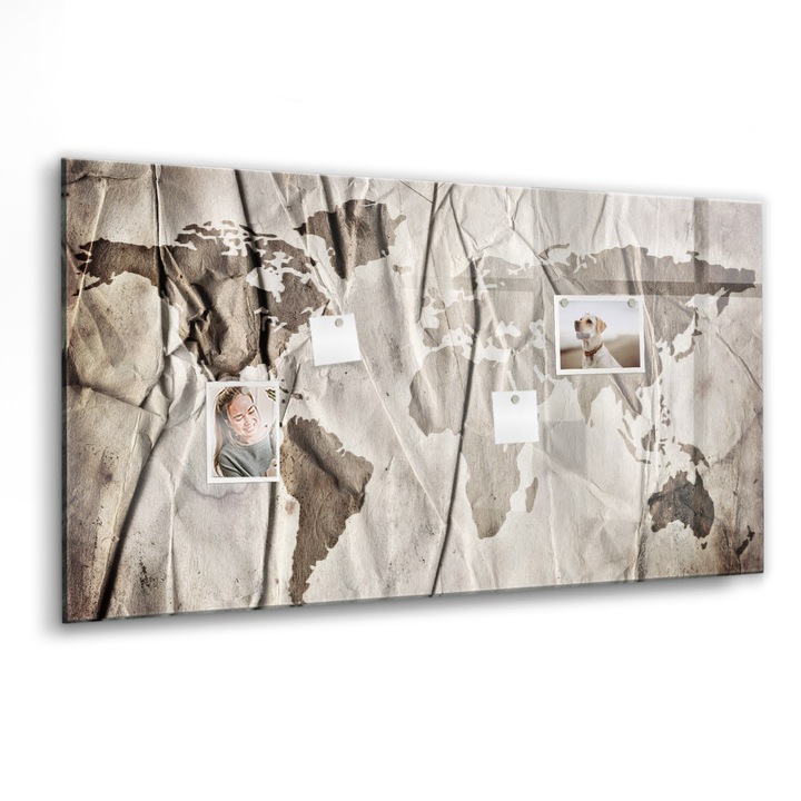 Mágneses tábla, Coloray, Világtérkép varrat nélküli mintát, Szürke, 120x60 cm, Fekete marker, 00088753