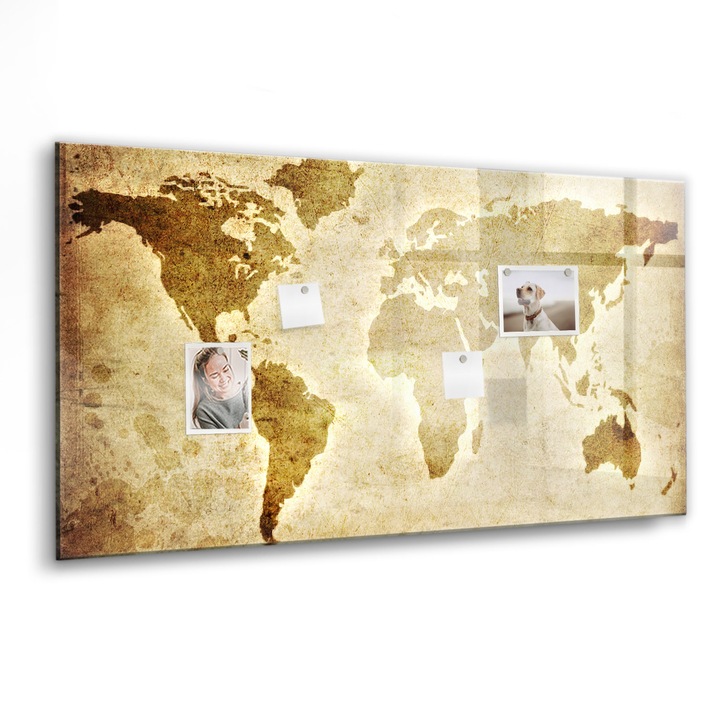 Mágneses tábla, Coloray, Régi világtérkép, Barna, 120x60 cm, Fekete marker, 00088756