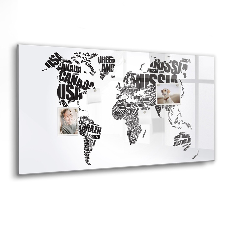 Mágneses tábla, Coloray, Világtérkép feliratokkal, Többszínű, 120x60 cm, Fekete marker, 00088203