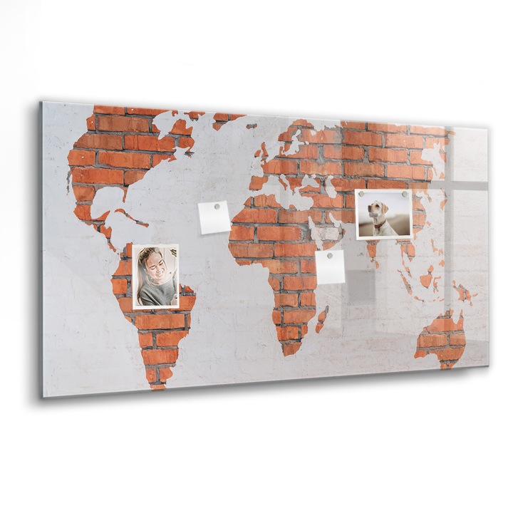 Mágneses tábla, Coloray, Tégla világtérkép, Többszínű, 120x60 cm, Fekete marker, 00088208