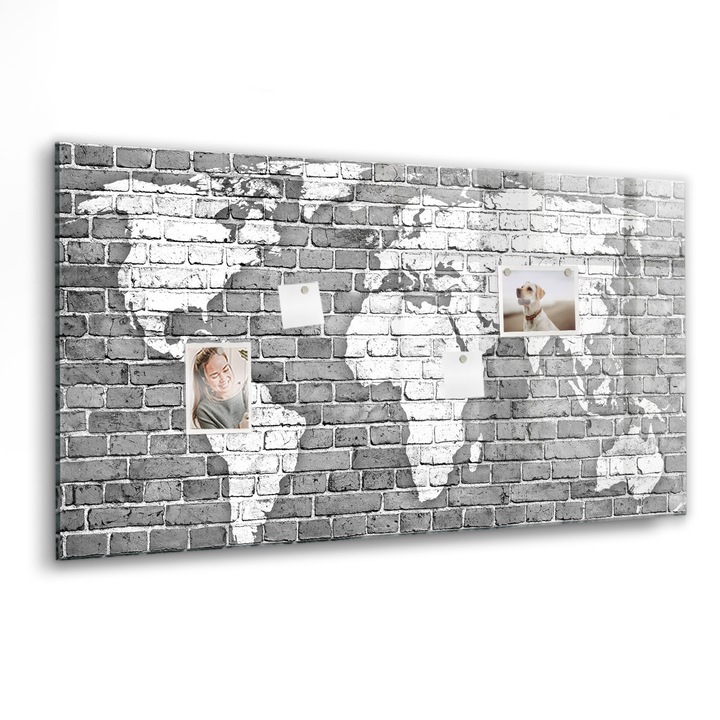 Mágneses tábla, Coloray, Világtérkép téglán, Többszínű, 120x60 cm, Fekete marker, 00088325