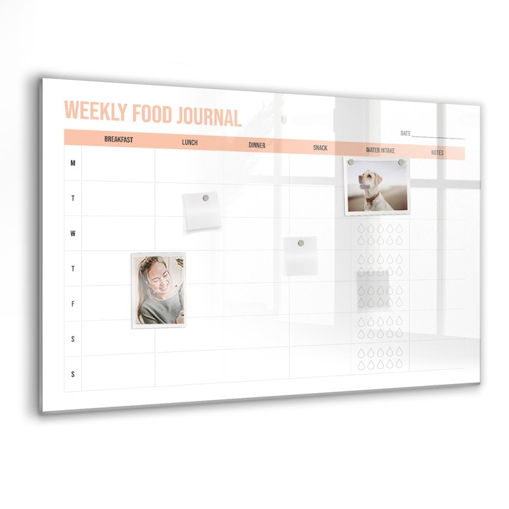 Mágneses tábla, Coloray, Heti étkezés tervező, Narancssárga, 90x60 cm, Fekete markers, 00260233