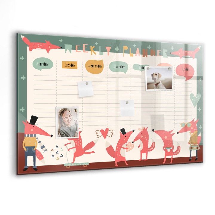 Mágneses tábla, Coloray, Heti tervező gyerekeknek, Többszínű, 90x60 cm, Fekete markers, 00088419