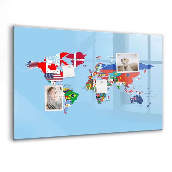 Mágneses tábla, Coloray, Zászló térkép, Többszínű, 90x60 cm, Fekete markers, 00088345