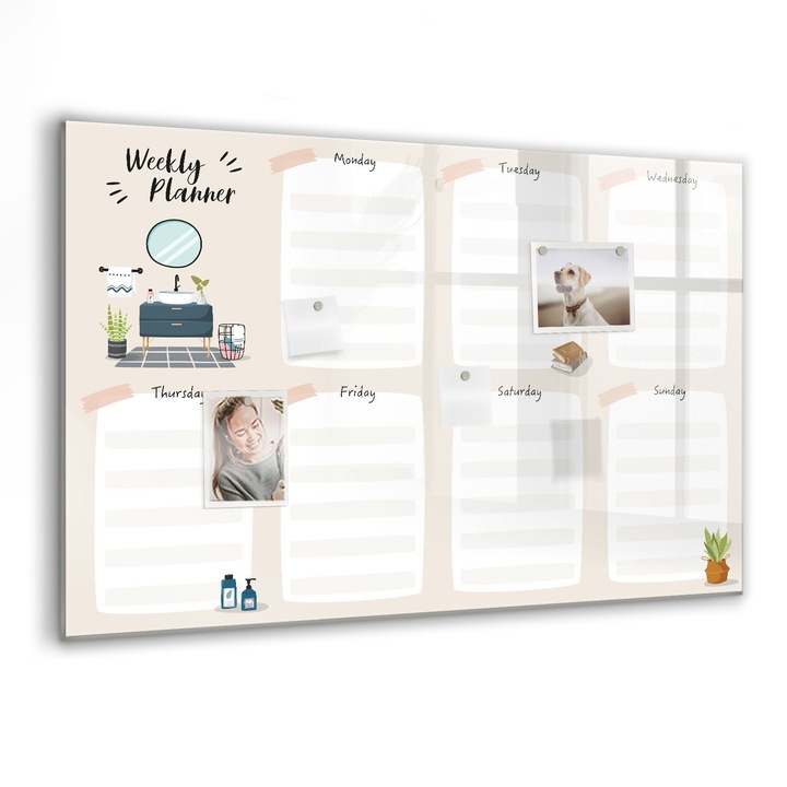 Mágneses tábla, Coloray, Heti tervező, Bézs, 90x60 cm, Fekete markers, 00088449