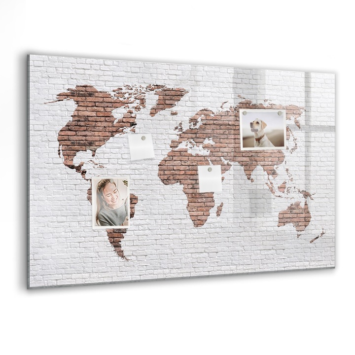 Mágneses tábla, Coloray, Tégla világtérkép, Többszínű, 90x60 cm, Fekete markers, 00088440