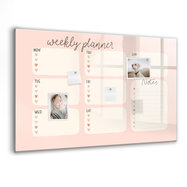 Mágneses tábla, Coloray, Kedves heti tervező, Rózsaszín, 90x60 cm, Fekete markers, 00260235
