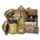 Pachet cadou elegant, CADOURI PREMIUM®, model Royal Gold, cu spumant imbogatit cu foite de aur 23K, cafea si multe alte specialitati, potrivit pentru evenimente speciale