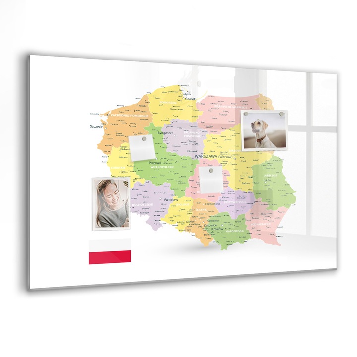 Mágneses tábla, Coloray, Lengyelország térképe, Többszínű, 90x60 cm, Fekete markers, 00088387