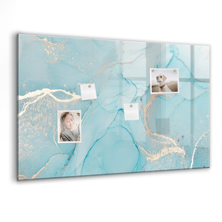 Mágneses tábla, Coloray, Dekoratív márvány, Türkiz, 90x60 cm, Fekete markers, 00088514