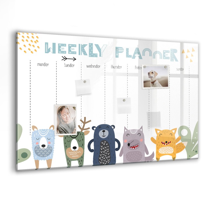 Mágneses tábla, Coloray, Heti tervező gyerekeknek, Többszínű, 90x60 cm, Fekete markers, 00088482