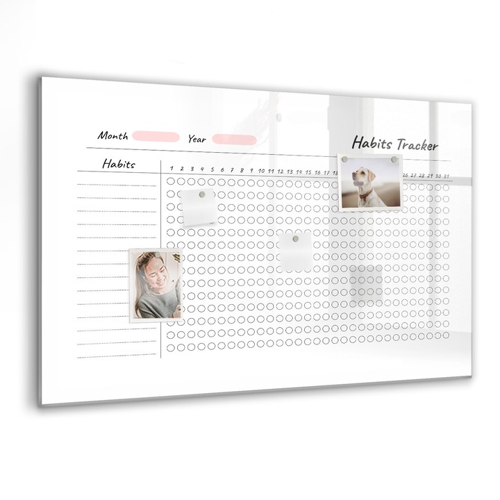 Mágneses tábla, Coloray, Szokáskövetés, Fehér, 90x60 cm, Fekete markers, 00088507