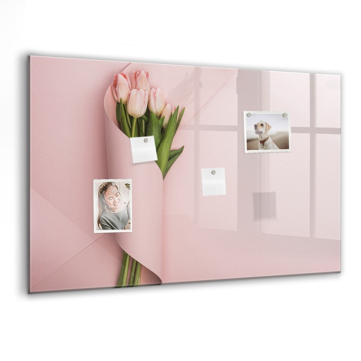 Mágneses tábla, Coloray, Csokor virág, Rózsaszín, 90x60 cm, Fekete markers, 00088498