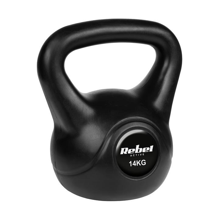 Minge Kettlebell 14 kg Rebel, design ergonomic, constructie solida, culoare neagra