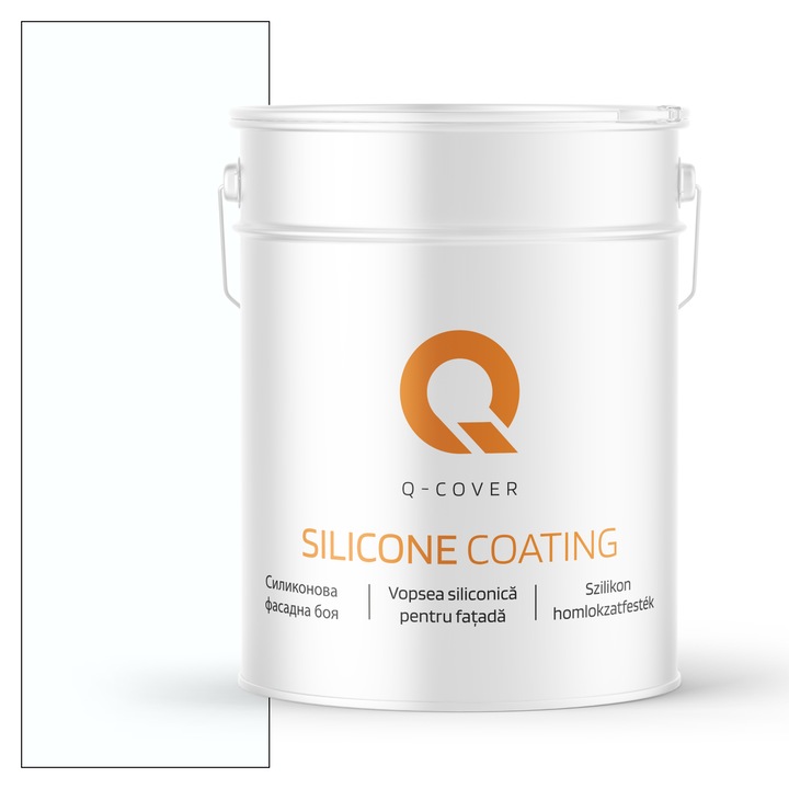 Vopsea siliconica pentru fatada, Q-Cover, Alb Snow White F102, Mat, Pe baza de apa, Fara substante toxice, Rezistenta raze ultraviolete, Uscare rapida, Protectie impotriva coroziunii biologice, 10L