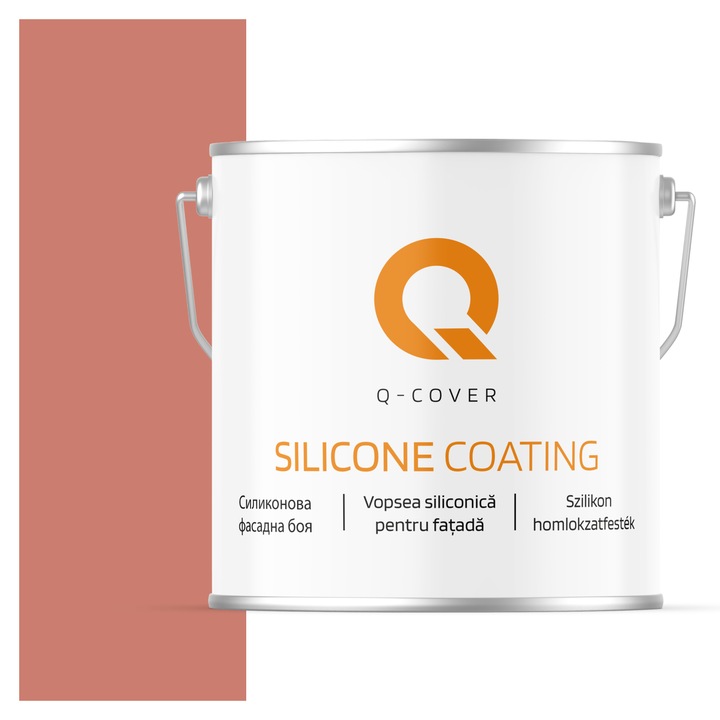 Vopsea siliconica pentru fatada, Q-Cover, Somon F315, Mat, Pe baza de apa, Fara substante toxice, Rezistenta raze ultraviolete, Uscare rapida, Protectie impotriva coroziunii biologice, 5L