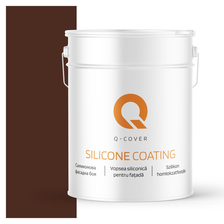 Vopsea siliconica pentru fatada, Q-Cover, Maro mahon 8016, Mat, Pe baza de apa, Fara substante toxice, Rezistenta raze ultraviolete, Uscare rapida, Protectie impotriva coroziunii biologice, 10L