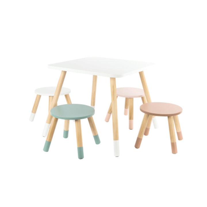 Masa cu 4 scaune pentru copii Sonne Petit Nest GYT22702, set din lemn, alb