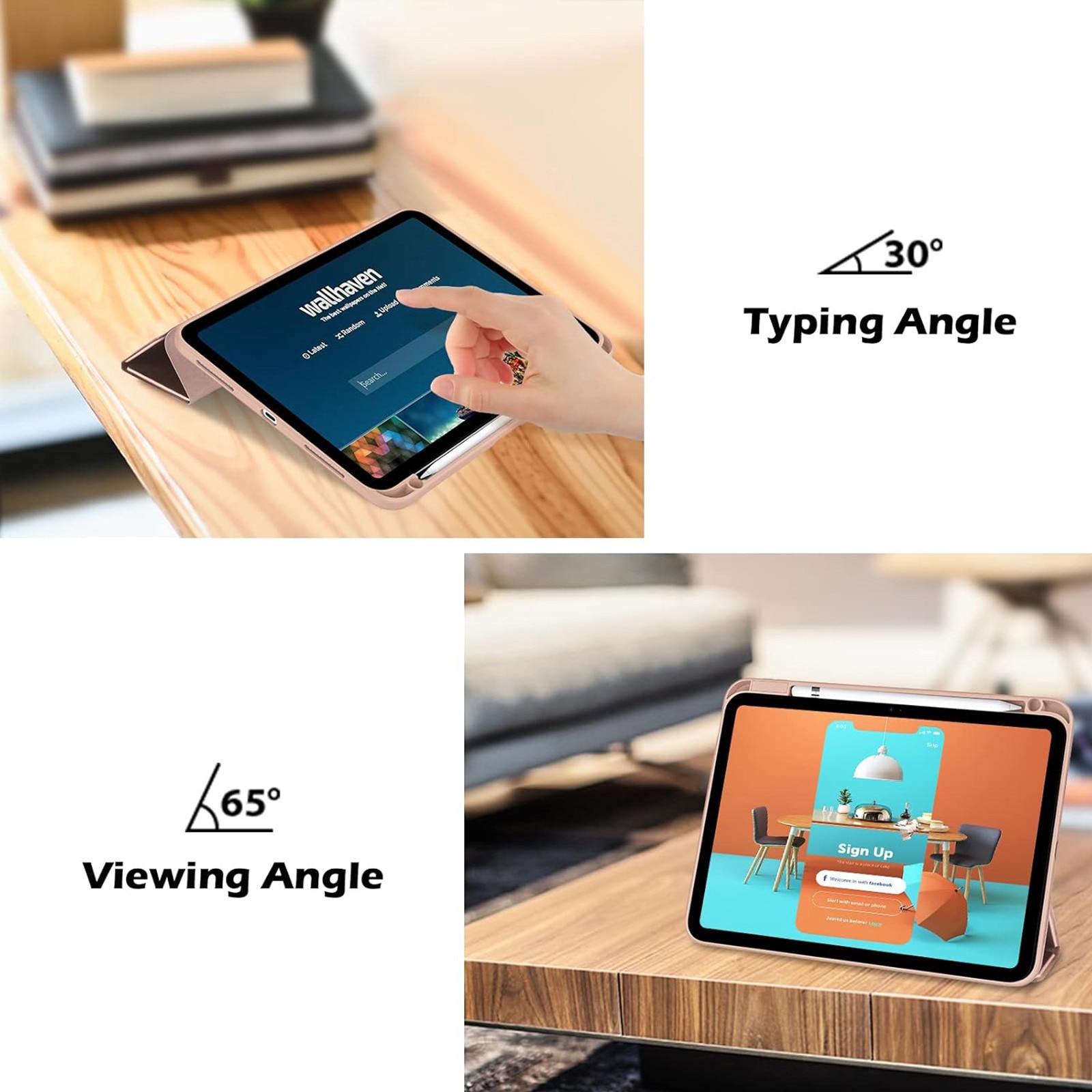Husa pentru Apple iPad 10 GEN 10.9 2022 AYSTOAYS®, cu suport pentru stilou, Tip Flip Cover, Unghiuri Ajustabile, Functie Auto Sleep/Wake &Touch ID, Subtire si Usoara, Roz
