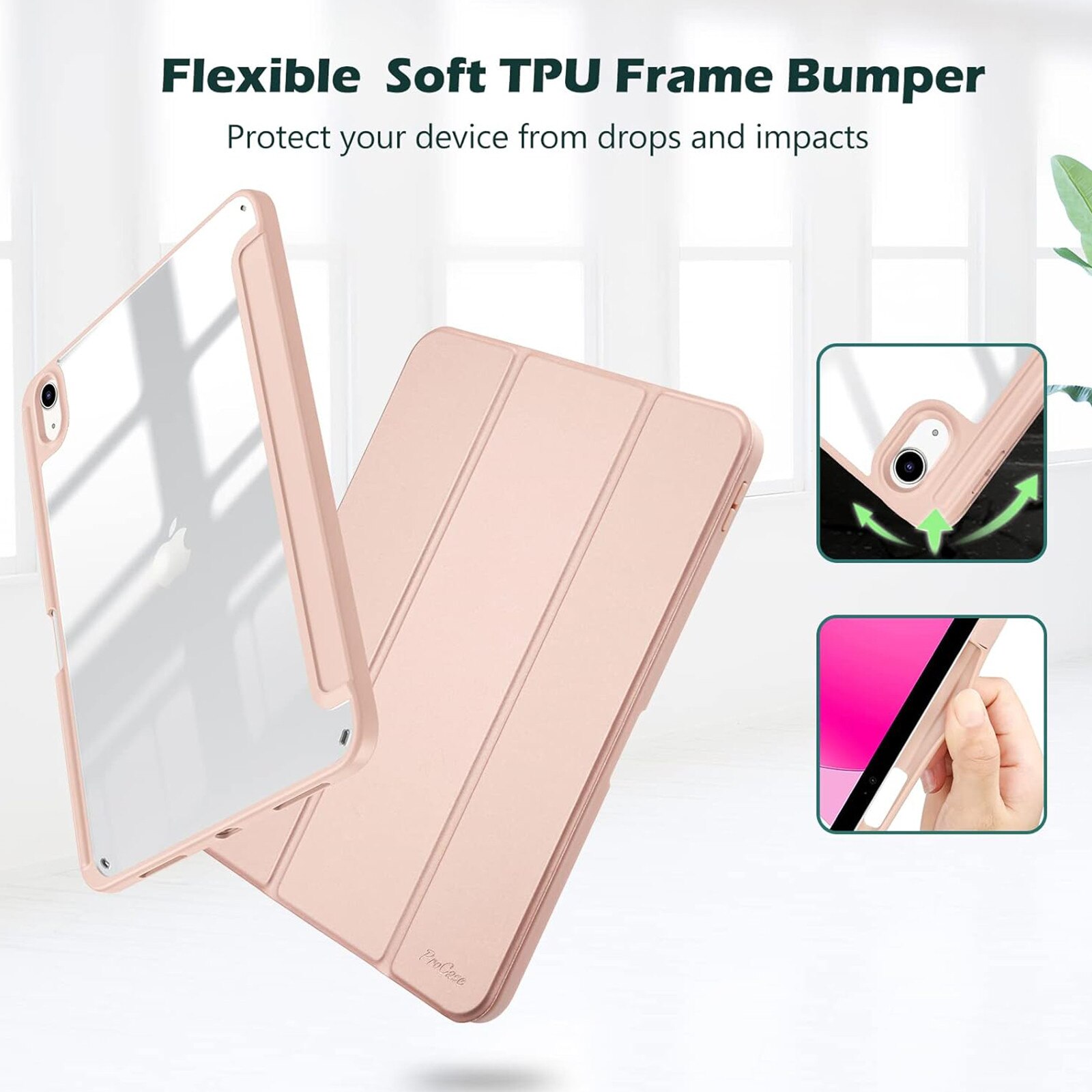 Husa pentru Apple iPad 10 GEN 10.9 2022 AYSTOAYS®, cu suport pentru stilou, Tip Flip Cover, Unghiuri Ajustabile, Functie Auto Sleep/Wake &Touch ID, Subtire si Usoara, Roz