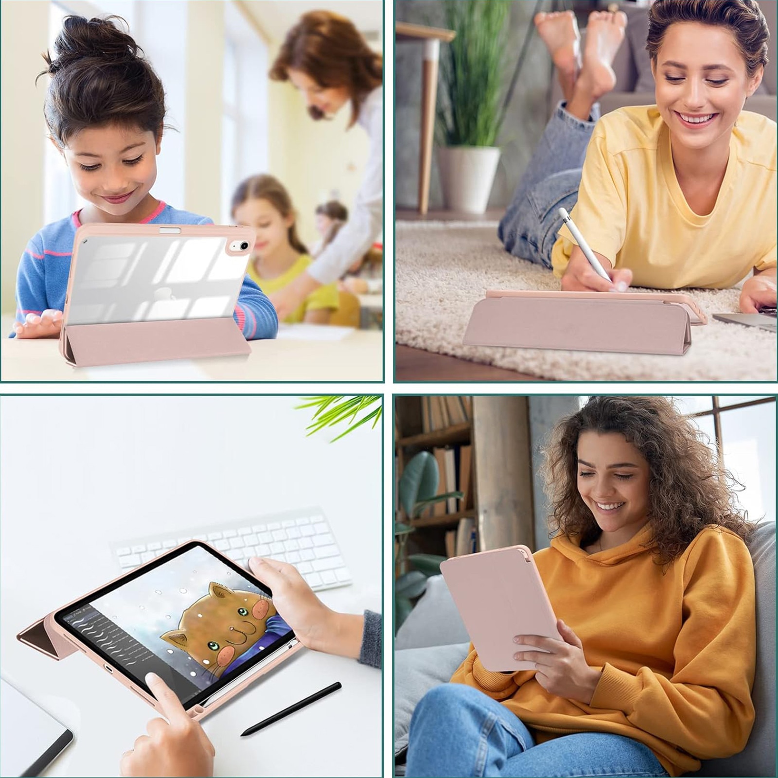 Husa pentru Apple iPad 10 GEN 10.9 2022 AYSTOAYS®, cu suport pentru stilou, Tip Flip Cover, Unghiuri Ajustabile, Functie Auto Sleep/Wake &Touch ID, Subtire si Usoara, Roz