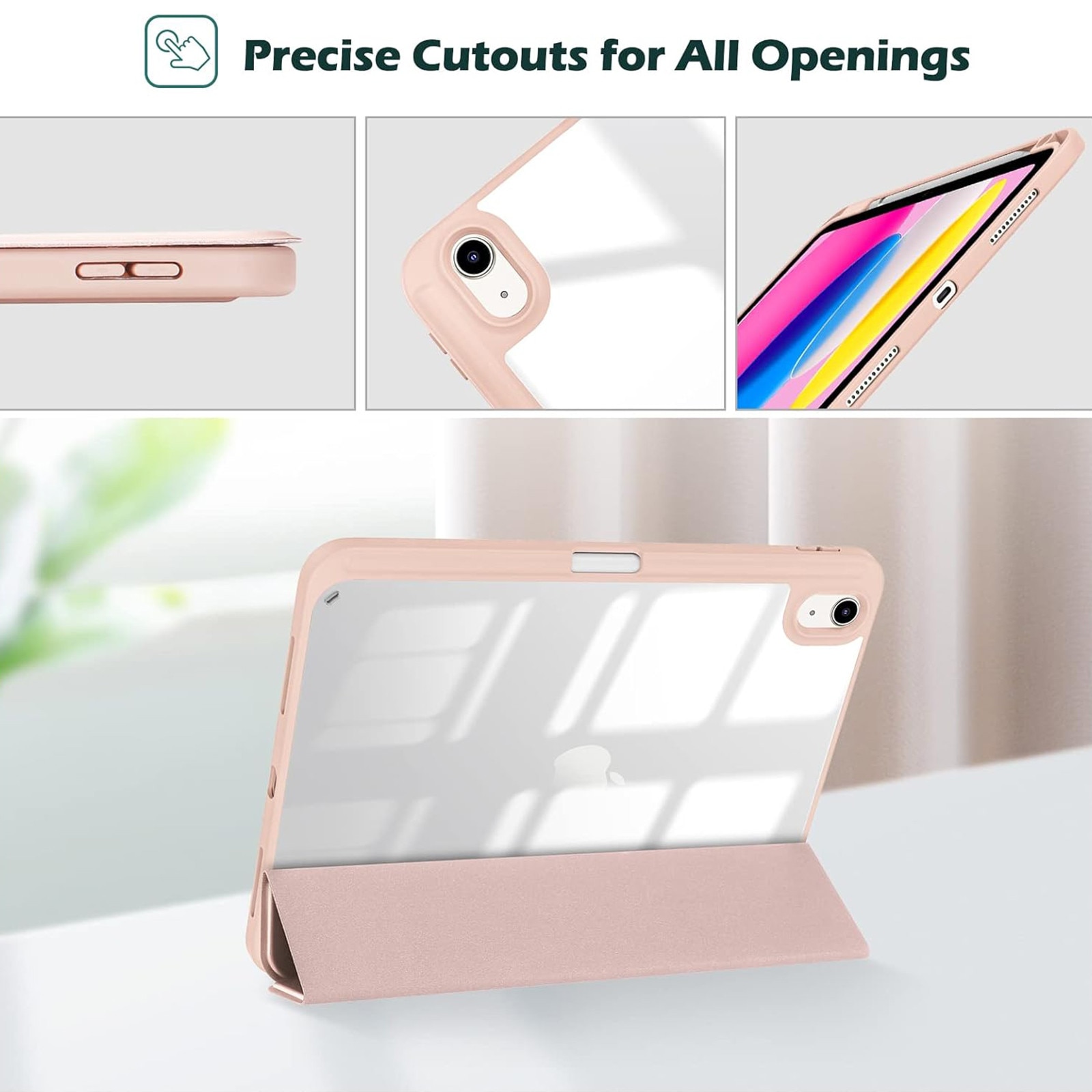 Husa pentru Apple iPad 10 GEN 10.9 2022 AYSTOAYS®, cu suport pentru stilou, Tip Flip Cover, Unghiuri Ajustabile, Functie Auto Sleep/Wake &Touch ID, Subtire si Usoara, Roz