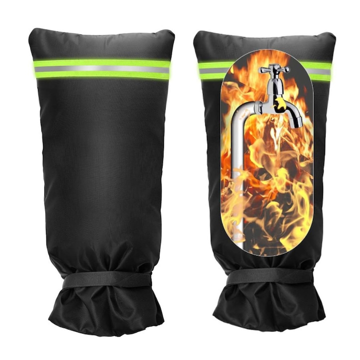 Set 2 huse pentru robinet exterior, YSBER®, Cu velcro, anti-inghet, Protectie impotriva inghetului, Pentru robinete de gradina, conducte de apa si furtunuri de apa, Oxford, 18.5x45cm, Negru