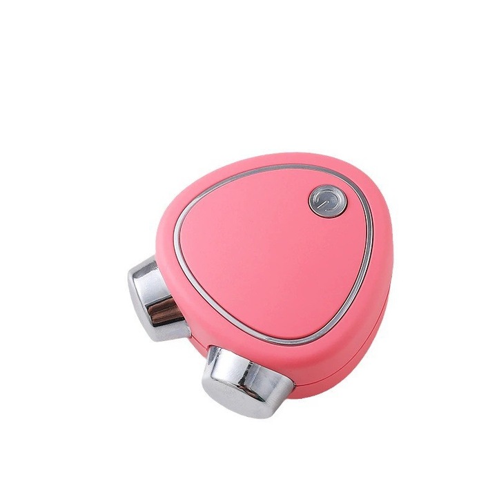 Aparat de masaj facial cu microcurent, Chelponds®, EMS, portabil, reincarcabil USB, trei viteze, role duble, lifting, subtiere a fetei, antirid si antiimbatranire, anticelulitic, roz