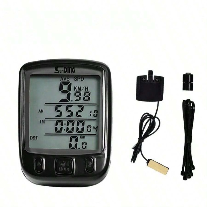 Digitális kerékpár kilométeróra kábellel, vízálló, fekete